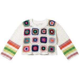 Sweet Generis Crochet Sweater M White Granny Square Bell Sleeve Boho Kidcore